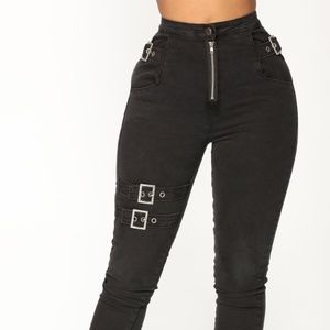 Black Skinny Jeans with Buckle Detail